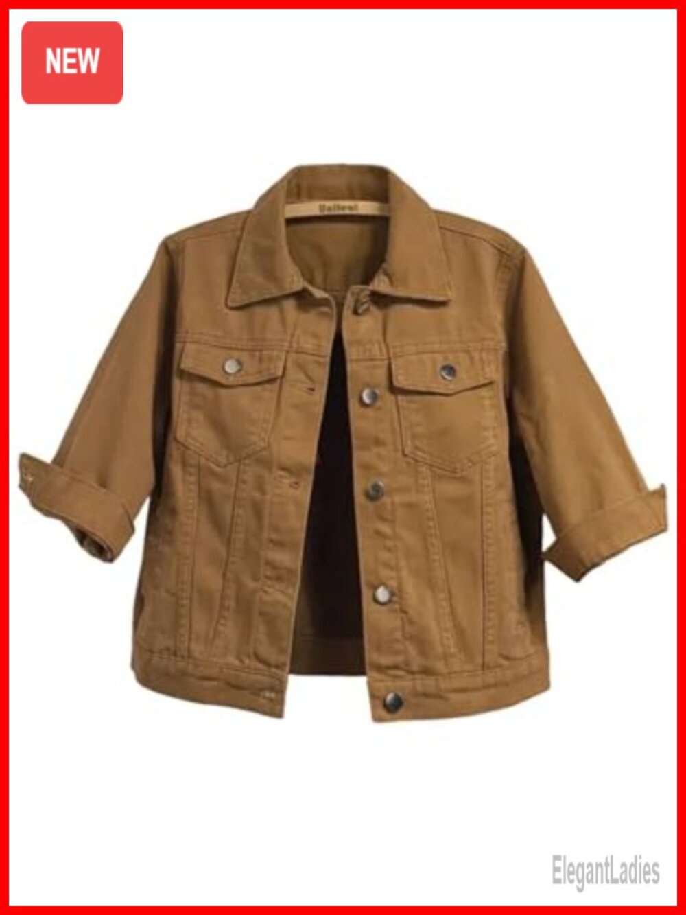 Women's 3/4 Sleeve Cropped Denim Jacket Button Down Jean Trucker Coat